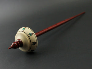 Tibetan style spindle in holly and hand dyed curly maple
