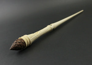 Holly King wand spindle in holly and walnut