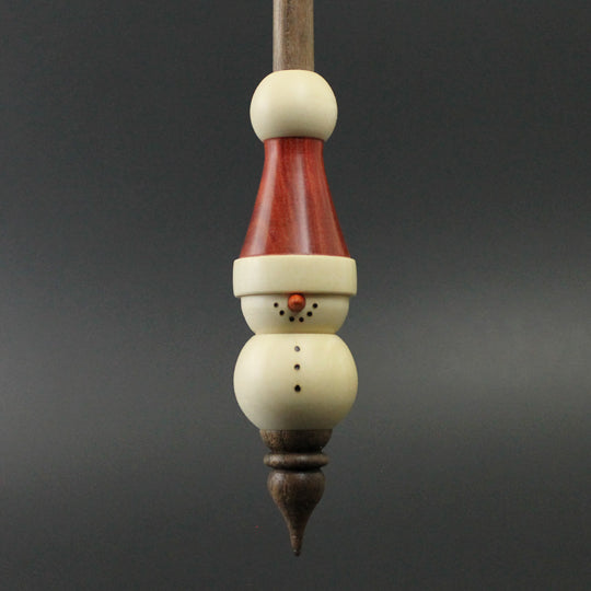 Snowman support spindle in holly, redheart, and walnut