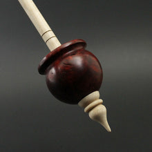 Load image into Gallery viewer, Cauldron spindle in hand dyed maple burl and curly maple