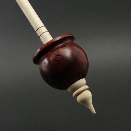 Cauldron spindle in hand dyed maple burl and curly maple
