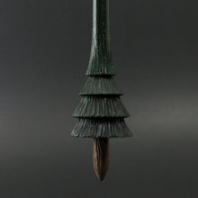 Load image into Gallery viewer, Pine tree spindle in hand dyed walnut (&lt;font color=&quot;red&quot;&lt;b&gt;RESERVED&lt;/b&gt;&lt;/font&gt; for Eva)