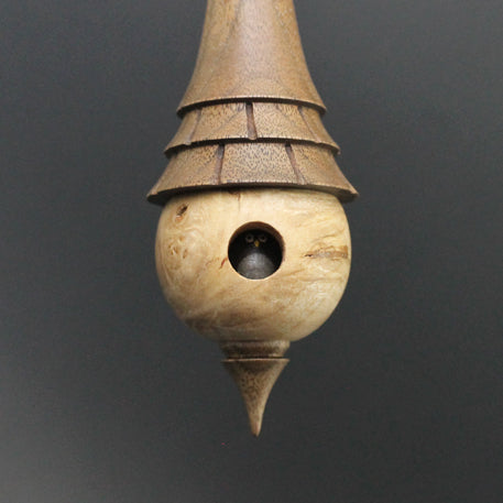 Birdhouse spindle in maple burl and walnut