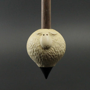 Sheep support spindle in holly and walnut