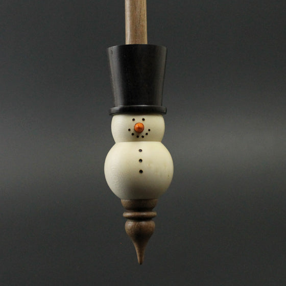 Snowman support spindle in holly, Indian ebony, and walnut