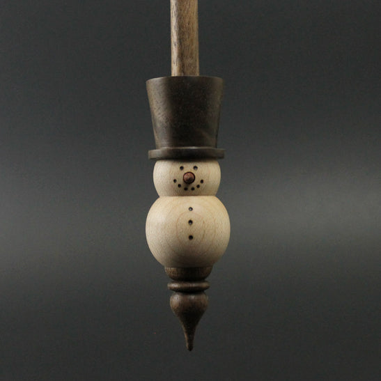 Snowman support spindle in curly maple and walnut