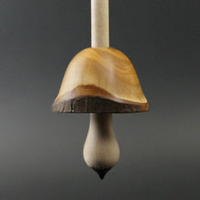 Load image into Gallery viewer, Mushroom support spindle in Pacific yew, curly maple, and walnut