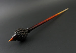 Dragon egg bead spindle in Indian ebony and hand dyed curly maple