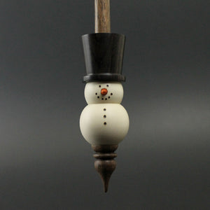 Snowman support spindle in holly, Indian ebony, and walnut