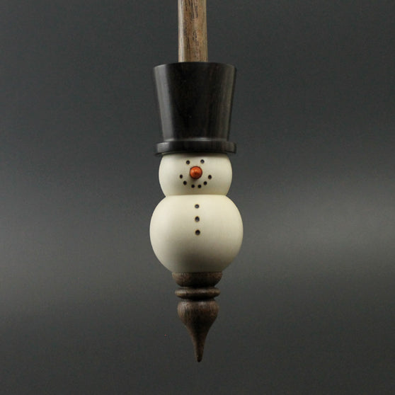 Snowman support spindle in holly, Indian ebony, and walnut