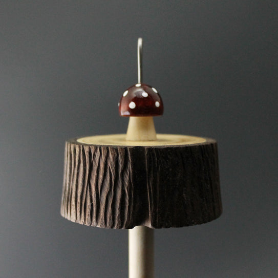 Toadstool stump drop spindle in walnut and curly maple