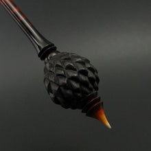 Load image into Gallery viewer, Dragon egg bead spindle in Indian ebony and hand dyed curly maple