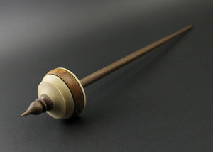 Tibetan style spindle in holly, amboyna burl, and walnut