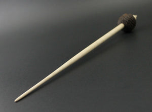 Hedgehog bead spindle in walnut and curly maple