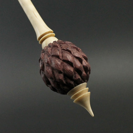 Dragon egg bead spindle in purpleheart and curly maple