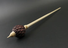 Load image into Gallery viewer, Dragon egg bead spindle in purpleheart and curly maple