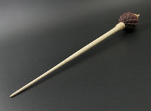 Load image into Gallery viewer, Dragon egg bead spindle in purpleheart and curly maple