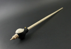 Penguin bead spindle in frogwood, holly, and curly maple