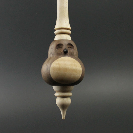 Owl bead spindle in walnut and curly maple