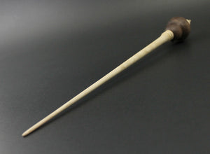 Owl bead spindle in walnut and curly maple