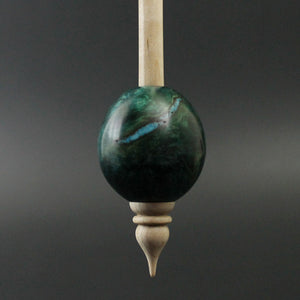 Bead spindle in hand dyed maple burl and curly maple with turquoise inlay (<font color="red"<b>RESERVED</b></font> for Luzia)