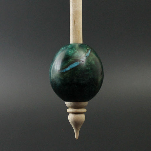Bead spindle in hand dyed maple burl and curly maple with turquoise inlay (<font color=