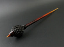Load image into Gallery viewer, Dragon egg bead spindle in Indian ebony and hand dyed curly maple