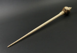 Bird bead spindle in walnut and curly maple