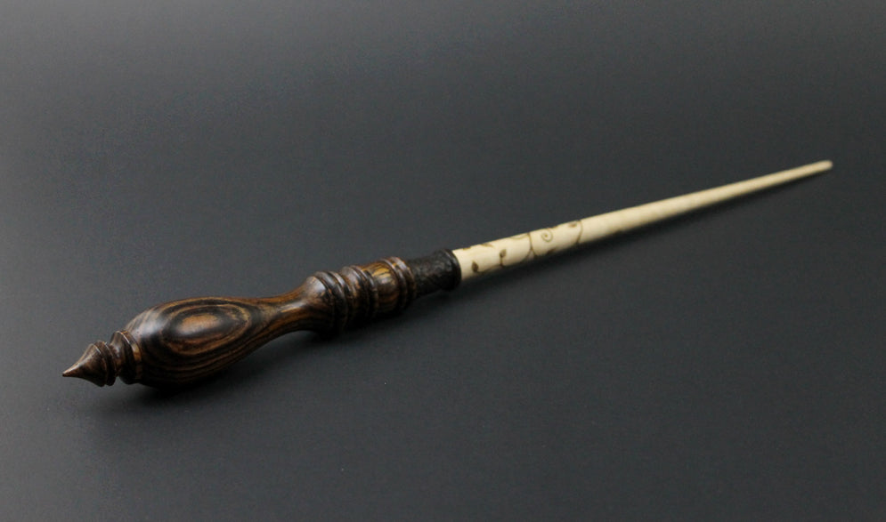 Wand spindle in curly maple and cocobolo