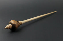 Load image into Gallery viewer, Owl bead spindle in walnut, maple burl, and curly maple