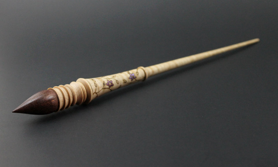Wand spindle in curly maple and purpleheart