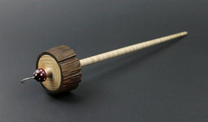 Toadstool stump drop spindle in curly maple and walnut