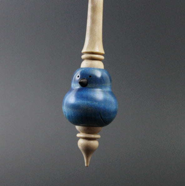 Bluebird bead spindle in hand dyed curly maple, curly maple, and ebony