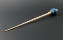 Load image into Gallery viewer, Bluebird bead spindle in hand dyed curly maple, curly maple, and ebony