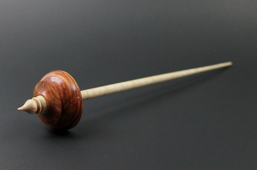 Tibetan style spindle in tulipwood and curly maple