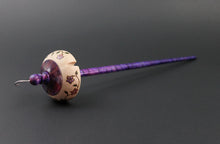 Load image into Gallery viewer, Drop spindle in curly maple, hand dyed maple burl, and hand dyed curly maple