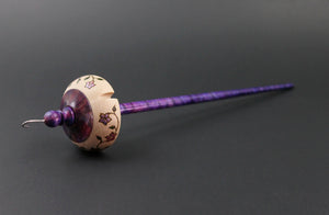 Drop spindle in curly maple, hand dyed maple burl, and hand dyed curly maple