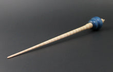 Load image into Gallery viewer, Bluebird bead spindle in hand dyed curly maple, Indian ebony, and curly maple