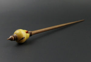 Goldfinch bead spindle in hand dyed curly maple and walnut