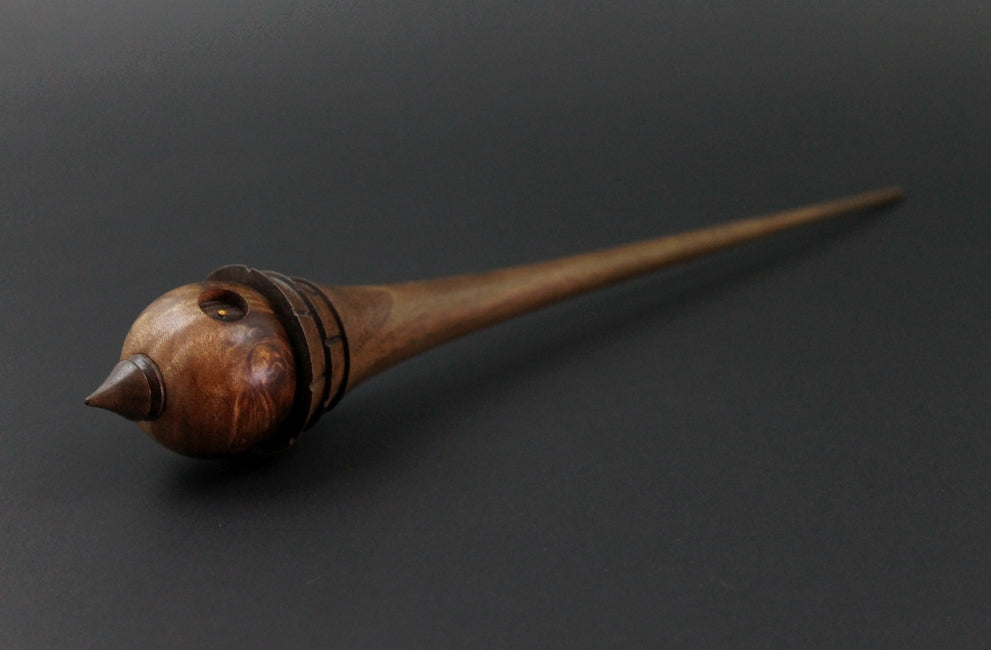 Wee folk spindle in hand dyed maple burl and walnut