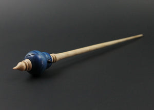 Owl bead spindle in hand dyed curly maple, Indian ebony, and curly maple