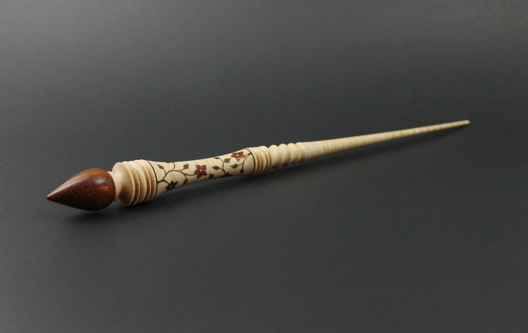 Wand spindle in curly maple and bloodwood