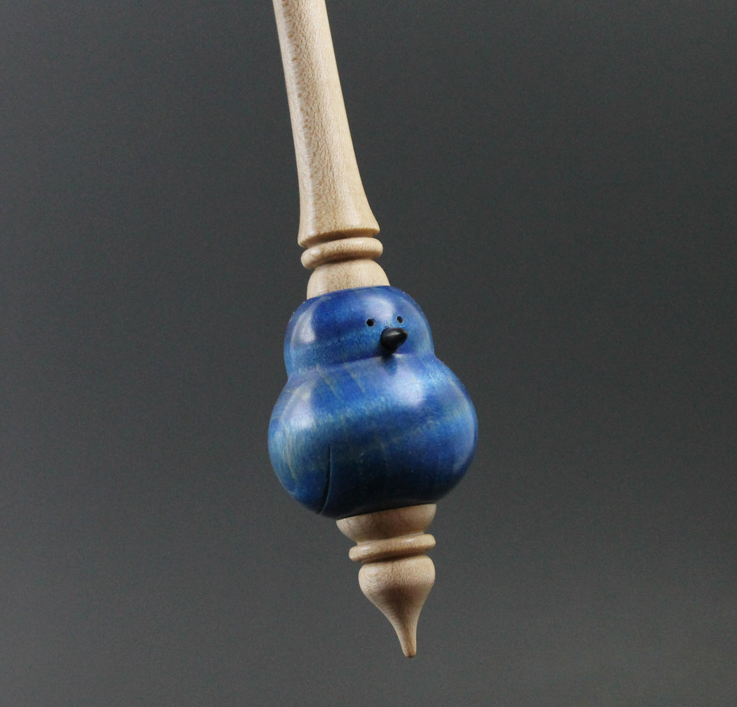 Bluebird bead spindle in hand dyed curly maple, ebony, and curly maple