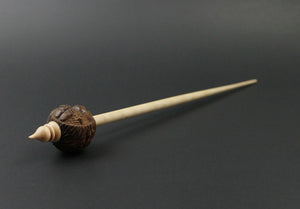 Hedgehog bead spindle in walnut and curly maple