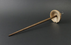 Drop spindle in curly maple, hand dyed maple burl, and walnut