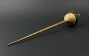 Acorn drop spindle in walnut and maple burl