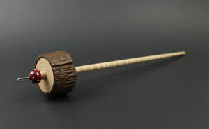 Toadstool stump drop spindle in walnut and curly maple
