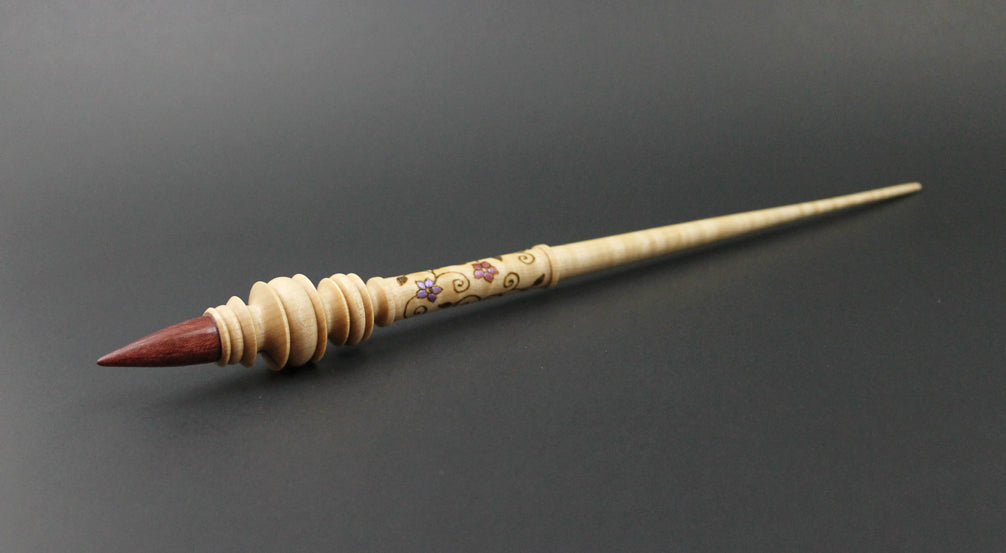 Wand spindle in curly maple and purpleheart