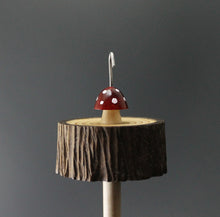 Load image into Gallery viewer, Toadstool stump drop spindle in walnut and curly maple