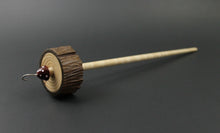 Load image into Gallery viewer, Toadstool stump drop spindle in walnut and curly maple